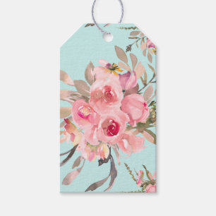 Blush Pink Flowers on Light Blue Gift Tags