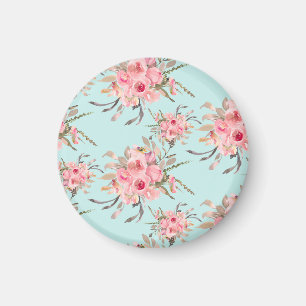 Blush Pink Flowers on Light Blue Magnet