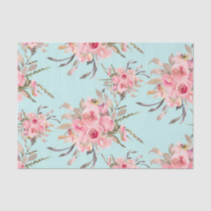 Blush Pink Flowers on Light Blue Tissue Paper