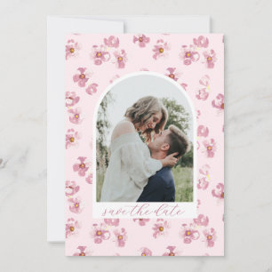 Blush Pink Flowers Romantic Script Arch Photo Save The Date