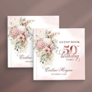 Blush Pink Flowers Rose Gold 50th Birthday Party  Guest Book