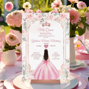 Blush Pink Flowers & Rose Gold Crown Mis Quince Invitation