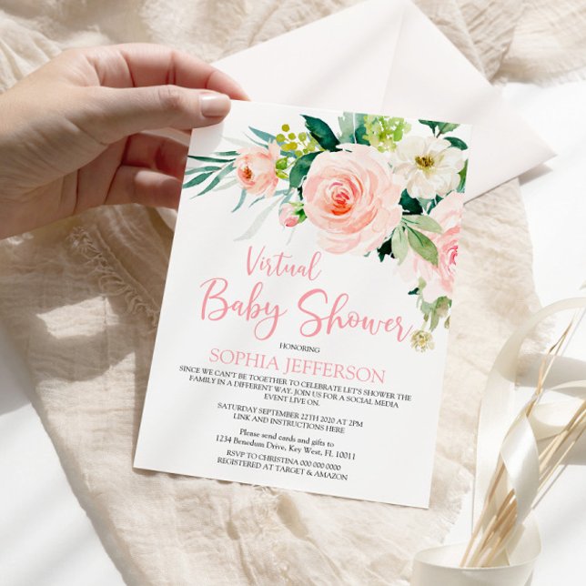 Blush Pink Flowers Virtual Baby Shower Invitation (Creator Uploaded)