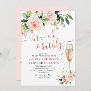 Blush Pink Flowers Watercolor Bridal Brunch Invitation