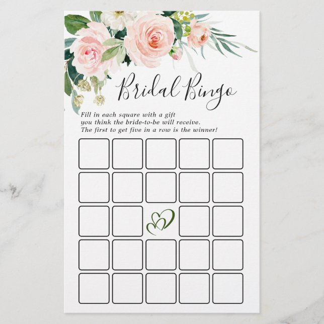 Blush Pink Flowers Watercolor Bridal Shower Game (Front)