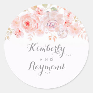 Blush Pink Flowers Watercolor Classic Round Sticker