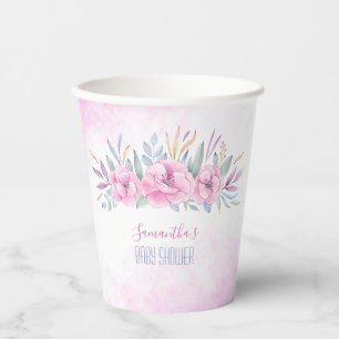 Blush Pink Flowers Watercolor Elegant Baby Shower Paper Cups
