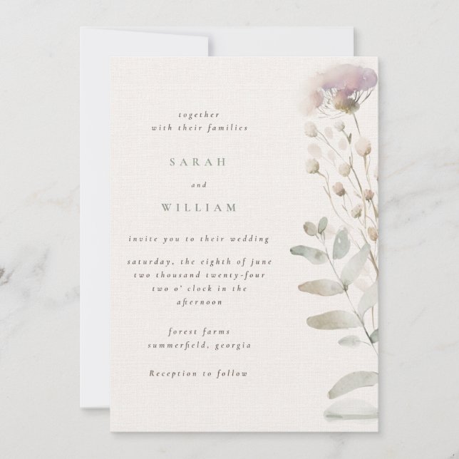 Blush pink flowers wedding invitation (Front)