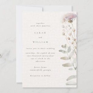 Blush pink flowers wedding invitation