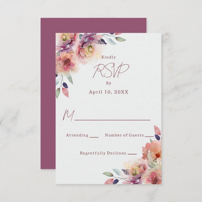 Blush Pink Flowers Wedding RSVP Response Card (Front/Back)