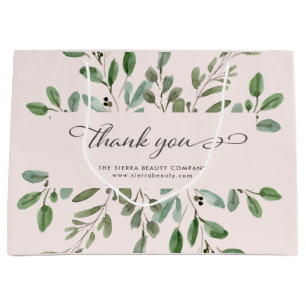 Blush Pink Foliage Thank You Retail Shopping Bag
