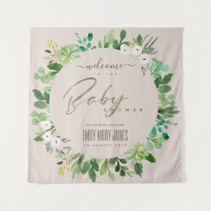 BLUSH PINK FOLIAGE WATERCOLOR BABY SHOWER WELCOME TAPESTRY