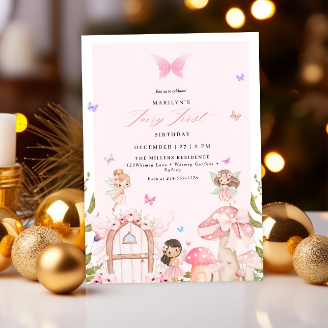 Blush Pink Forest Butterflies Fairy First Birthday Invitation (Creator Uploaded)