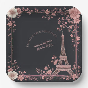 Blush Pink French Miss to Mrs Bridal Shower Paris  Paper Plate