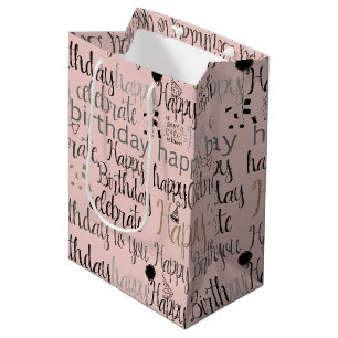 Blush Pink Fun Happy Balloons Birthday Medium Gift Bag