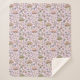 Blush Pink Fungi Coquettecore Botanical Cozy Sherpa Blanket