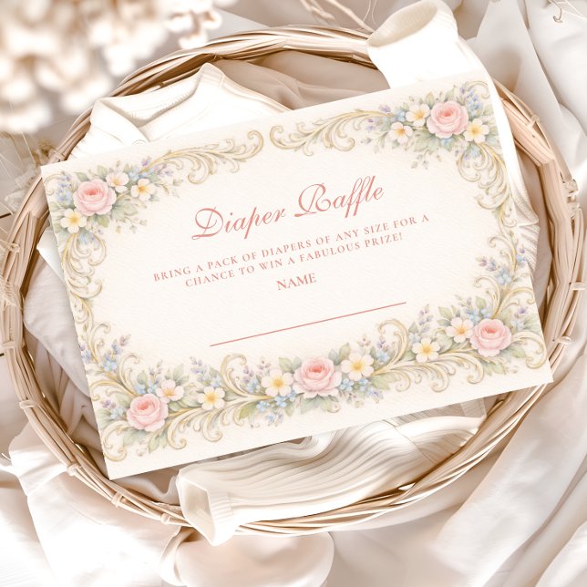 Blush Pink Garden Baroque Diapper Raffle Enclosure Card (Creator Uploaded)