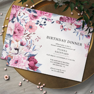 Blush Pink Garden Elegant Floral Birthday Dinner Invitation