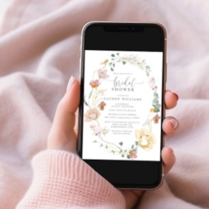 Blush Pink Garden Flowers Script Bridal Shower Invitation