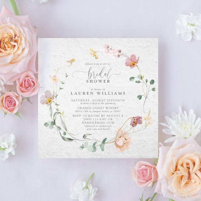 Blush Pink Garden Flowers Wreath Bridal Shower Invitation (Elegance in Bloom: Your Bridal Shower Invite Template )