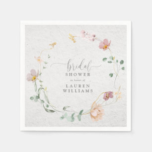 Blush Pink Garden Flowers Wreath Bridal Shower Napkin