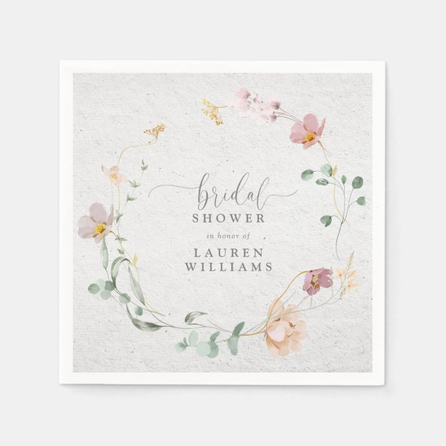 Blush Pink Garden Flowers Wreath Bridal Shower Napkin (Front)
