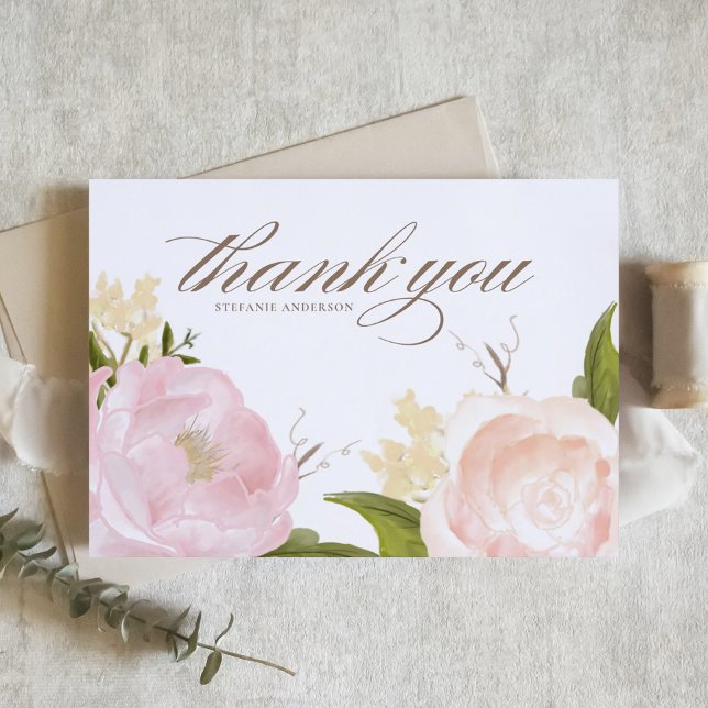 Blush Pink Garden Roses Botanical Graduation Thank You Card (Creator Uploaded)