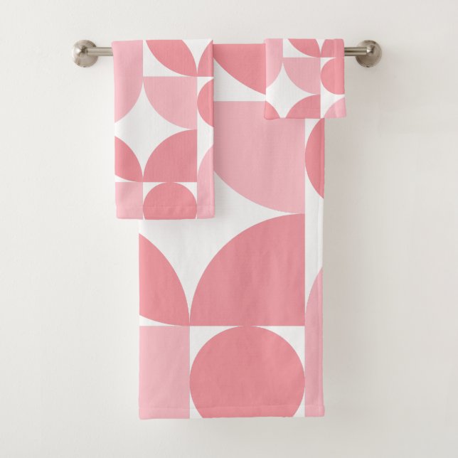 Blush Pink Geometric Abstract Pattern  Bath Towel Set (Insitu)