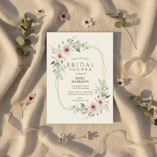 Blush Pink Geometric Bridal Shower Gold Hexagon Invitation