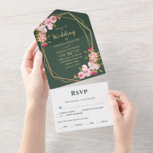Blush Pink Geometric Elegant Greenery Wedding All In One Invitation