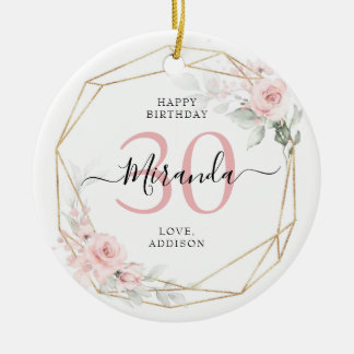 Blush Pink Geometric Floral 30 Anniversary Ceramic Tree Decoration