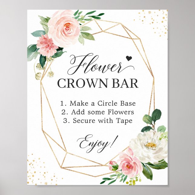 Blush Pink Geometric Flower Crown Bar Table Sign (Front)