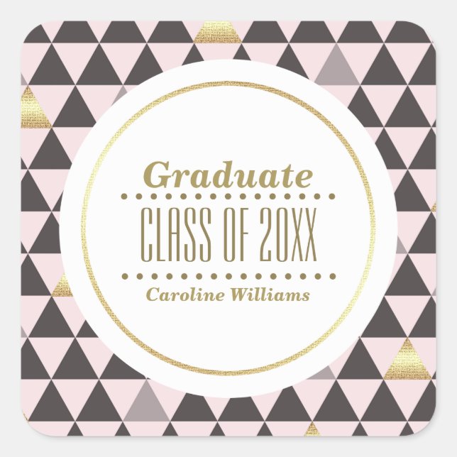 Blush Pink Geometric Pattern Graduation  Square Sticker (Front)