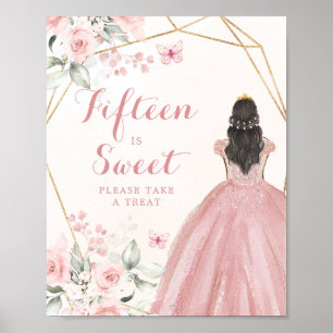 Blush Pink Geometric Quinceañera Fifteen is Sweet Poster