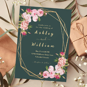 Blush Pink Geometric Royal Dark Green Wedding Invitation