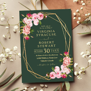 Blush Pink Geometric Royal Green Wedding Invitation