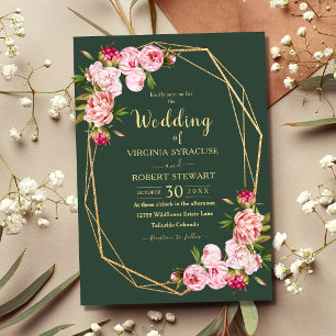 Blush Pink Geometric Royal Greenery Wedding Invitation