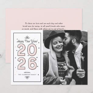 Blush Pink Geometric Typography New Year Photo Holiday Card
