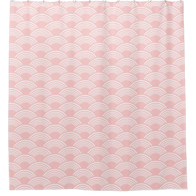 Blush Pink Geometric Wave Pattern Shower Curtain (Front)