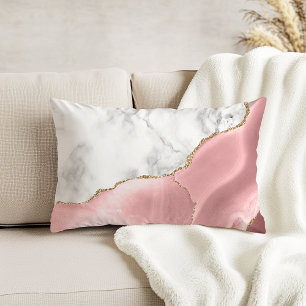 Blush Pink Gilded Agate White Gray Marble Decorative Cushion