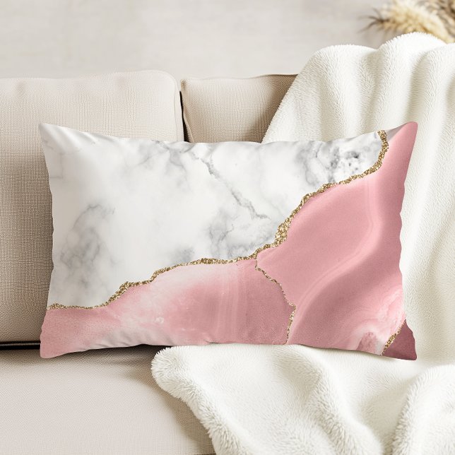 Blush Pink Gilded Agate White Grey Marble Decorative Cushion (Creator Uploaded)