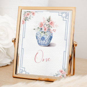 Blush Pink Ginger Jar Chinoiserie Baby Shower Table Number
