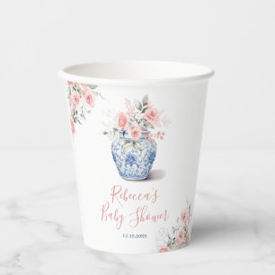 Blush Pink Ginger Jar Chinoiserie Shower Paper Cups