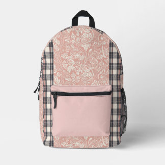 Blush pink gingham AI art  Printed Backpack