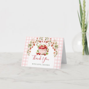 Blush Pink Gingham Berry in love Bridal Shower Thank You Card