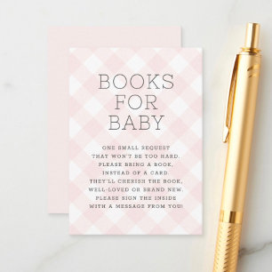 Blush Pink Gingham Books For Baby Shower  Enclosure Card