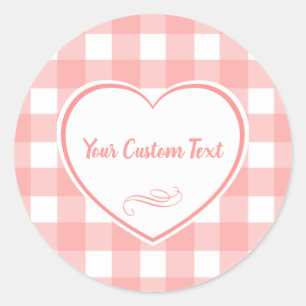 Blush Pink Gingham Check Pattern Classic Round Sticker