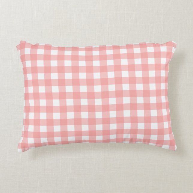 Blush Pink Gingham Check Pattern Decorative Cushion (Front)