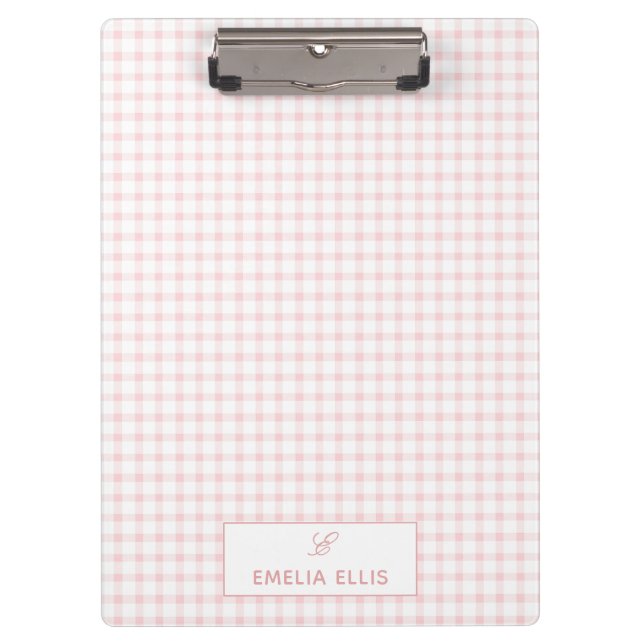Blush Pink Gingham Classic Monogram  Clipboard (Front)