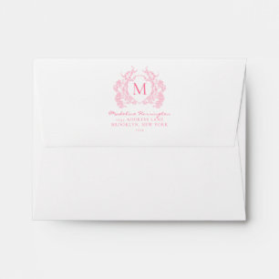 Blush Pink Gingham Floral Crest Monogram Address Envelope